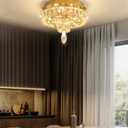 12'' Modern Crystal Chandelier LED Dimmable Flush Mount Ceiling Light Pendant Light for Hallway Living Room Bedroom Dining Room Foyer Gold