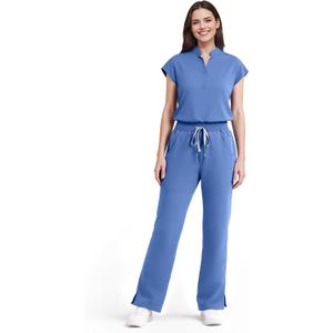Scrubs for Women Set Soft Sleeveless Stand-Up Collar Scrub Top & Straight Leg Scrub Pant, 9 Pockets, Yoga Waistband, XL