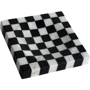 Marble Stone Black and White Checkerboard Square Small Splicing Mosaic Tray Jewelry Dish (Black and White)