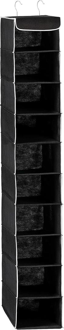 ZOBER Hanging Closet Organizer, 10-Shelf - Hanging Storage Organizer Shelves for Clothes, Towels, Toys - College Dorm Room, Nursery, & Home Closet (Black)