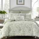 Laura Ashley Home - King Duvet Cover Set, Reversible Cotton Bedding, Includes Matching Shams with Bonus Euro Shams & Throw Pillows (Natalie Green, King) (King (7-Piece))