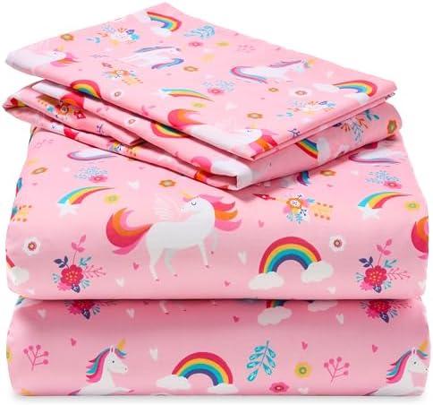Joiedomi Kids Twin Sheet Set Unicorn - 3 Piece Soft Microfiber Bed Sheets - Deep Pocket Wrinkle Free, Cozy Toddler Bedding Set, Fade Resistant Breathable for Boys Girls Teens, Pink