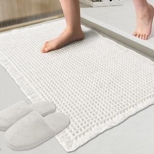 ZALL Waffle Bath Mat White Super Absorbent Non Slip Bathroom Rug 17x24inch,Machine Washable Ultra Soft Floor Mats