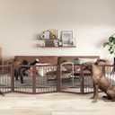 JSB 144-inch Extra Wide 30-inch Tall Dog gate with Door Walk Through, Freestanding Round Tube Pet Gate for Halls Stairs, Puppy Safety Dog Fence with 2PCS Support Feet (Espresso)