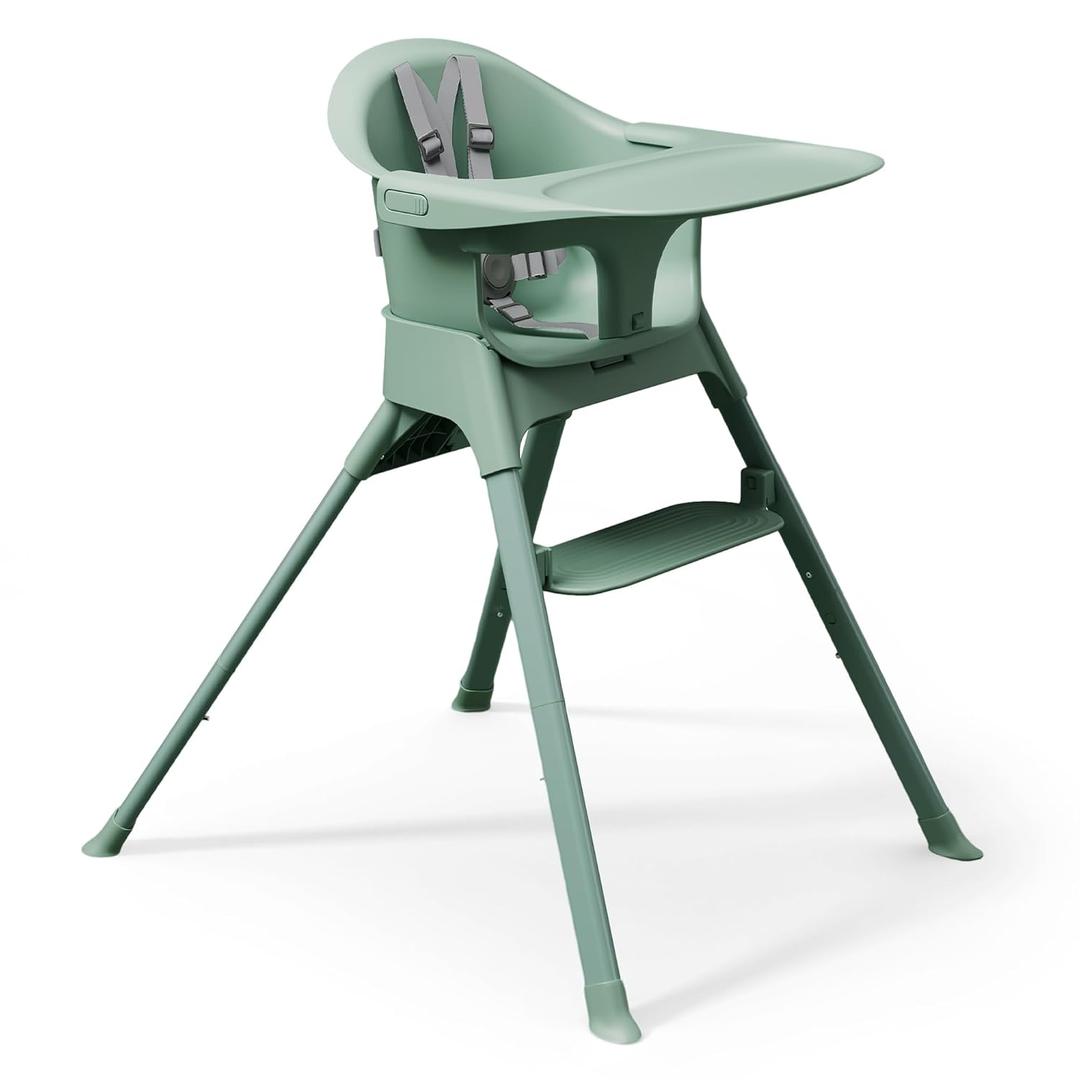 Mompush Olli 7-in-1 Convertible High Chair for Babies and Toddlers – Adjustable Height & Footrest, Dishwasher-Safe Tray, Compact Foldable Design for Easy Storage & Travel, Lightweight Yet Durable