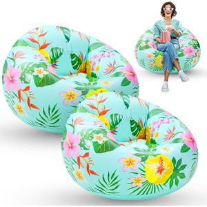 2 Pcs Blow up Chairs Hawaiian Inflatable Bean Bag Couch Luau Pool Chair Portable Lazy Sofa Seat Game Couch for Summer Movie Night Pool Camping Balcony Living Bedroom Reading (Flower)