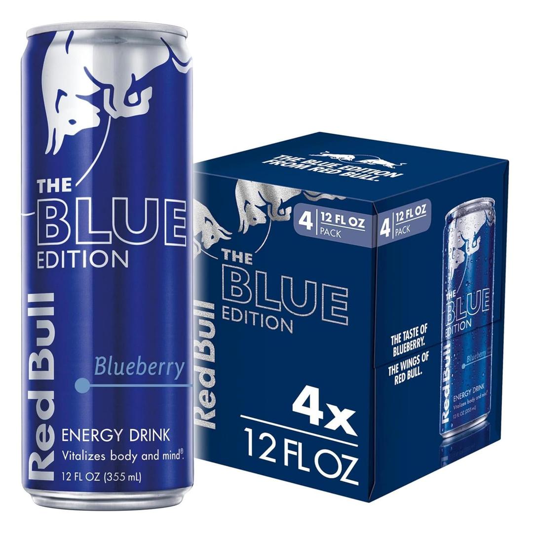 Red Bull Blue Edition Energy Drink, Blueberry, with 114mg Caffeine plus Taurine & B Vitamins, 12 Fl Oz, Pack of 4 Cans