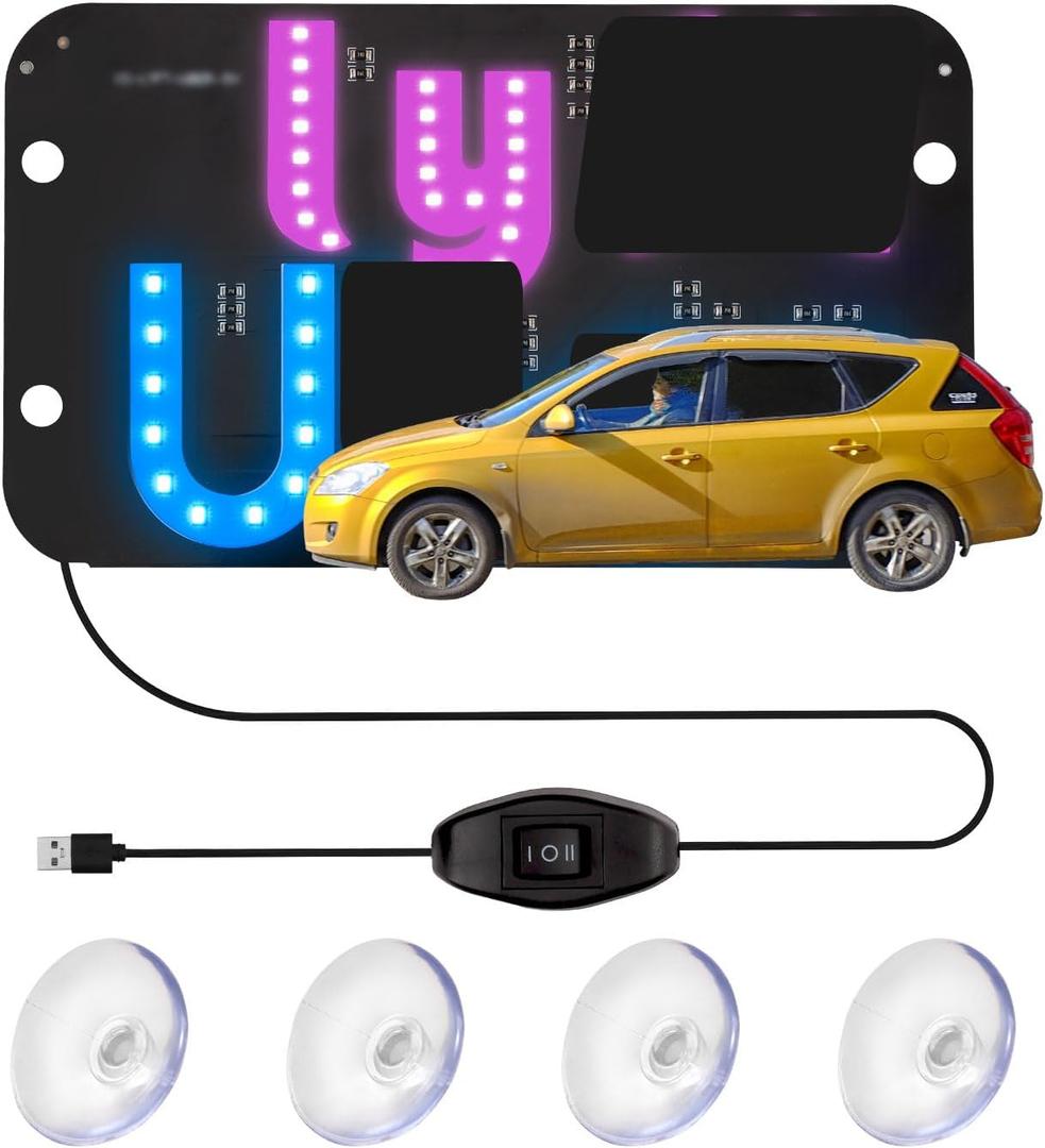 LED Light Sign for Car, Taxi Sign Light Windshield Led Sign Car LED Decal with Suction Cups USB Plug for Cars, Trucks, SUVs (Pink - Blue)