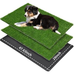 LOOBANI Large Dog Grass Pad with Tray - Dog Litter Box - Indoor Potty for Apartment and Patio Training - with 2 Packs Grass Pee Pads for Replacement, 47.629 Inch