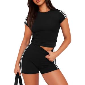 NIASHOT Womens Two Piece Lounge Sets Summer Contrast Side Stripes 2 Piece Workout Athletic Outfits Matching Clothing Set, Size: XL (4 Count)