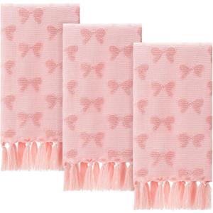 Set of 3 Pink Bow Hand Towels Coquette Hand Towels for Bathroom 30 x 17 Inch Pink Bowknot Gifts Turkish Tufted Cotton Soft Absorbent Supplies for Kitchen Bathroom Women Girls