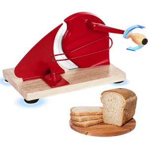 Manual Bread Slicer for Homemade Sourdough Bread, Adjustable Thickness Hand Crank Bread Slicer with Stainless Steel Blade and Suction Cup, for Even Slicing, Kitchen & Bakery Use, Red