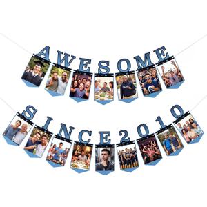 2 x Epakh Pre-strung Awesome Since 2010 16th Birthday Photo Banner, Black Blue in 2010 Paper Milestone Decor, 4x6 Photo Display for Boy 16th Birthday Party Supplies