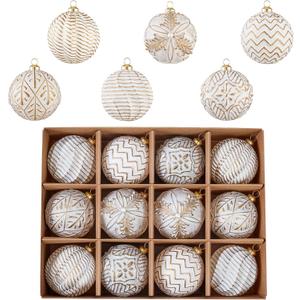 Vintage Christmas Ornaments Ball Set, 12 PCS Shatterproof Antique Traditional Christmas Tree Ornaments for Indoor Xmas Holiday Home Decor (Gold)