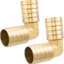 Yoebor Brass Hose Barb Fitting, 90 Degree Elbow, 1" Barbed x 1" Barbed (Pack of 2)
