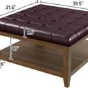 ABHENG 31.5 Large Square Storage Ottoman, Upholstery Solid Rubberwood Coffee Couch Table with Open Shelf, Foot Stool Load up to 330lb, Sythetic Leather Brown UASND67R