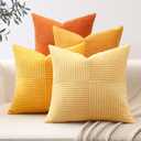 OTOSTAR Set of 4 Orange Decorative Throw Pillow Covers 18x18 Inch Fall Striped Corduroy Square Pillow Cases Boho Farmhouse Cushion Cover for Sofa Couch Bedroom Living Room with Invisible Zipper