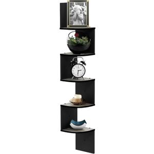 Furinno Rossi Wall Mount Floating Corner Shelf, 5-Tier Radial, French Oak Grey/Black
