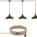 3 Light Plug in Pendant Lights Dome Hanging Lamp with Switch 22 Ft Long Hemp Rope Farmhouse Pndant Light Cord Lighting Fixture DIY Hanging Light