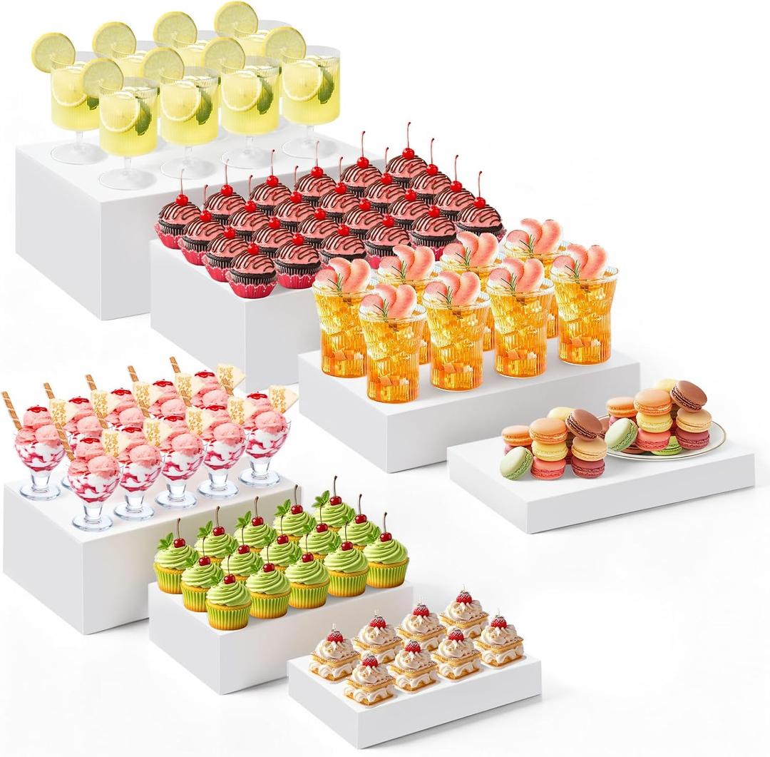 Leinuosen 7 Pcs Large Acrylic Buffet Risers, 6-12" Rectangle, White