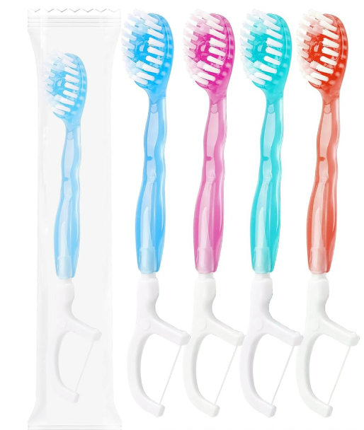 90 Pack Disposable Travel Toothbrushes Bulk Individually Wrapped Mini 5-in-1Toothbrushes with Mint Toothpaste Tongue Scraper Floss Toothpick for Home Office Travel