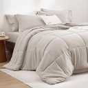 Bedsure Beige Comforter Set King - 7 Pieces Solid Bed in a Bag, King Bed Set with Comforter, Sheets, Pillowcases & Shams