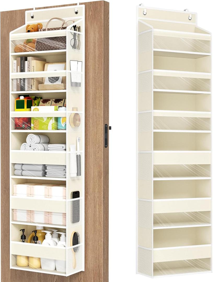 Over The Door Organizer, 6 Shelf Door Hanging Organizers with 6 Large Capacity Pockets, Behind Door Storage Hanging Shelves for Closet Wall Bathroom Bedroom Nursery, 6-tier