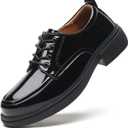 Oxford Shoes for Women Womens Oxford Shoes Lace-Up Round Toe Leather Flat Non-Slip Fashion Classic Business Casual Comfortable Dressy Office Work Ladies Shoes (6.5, 9035black)