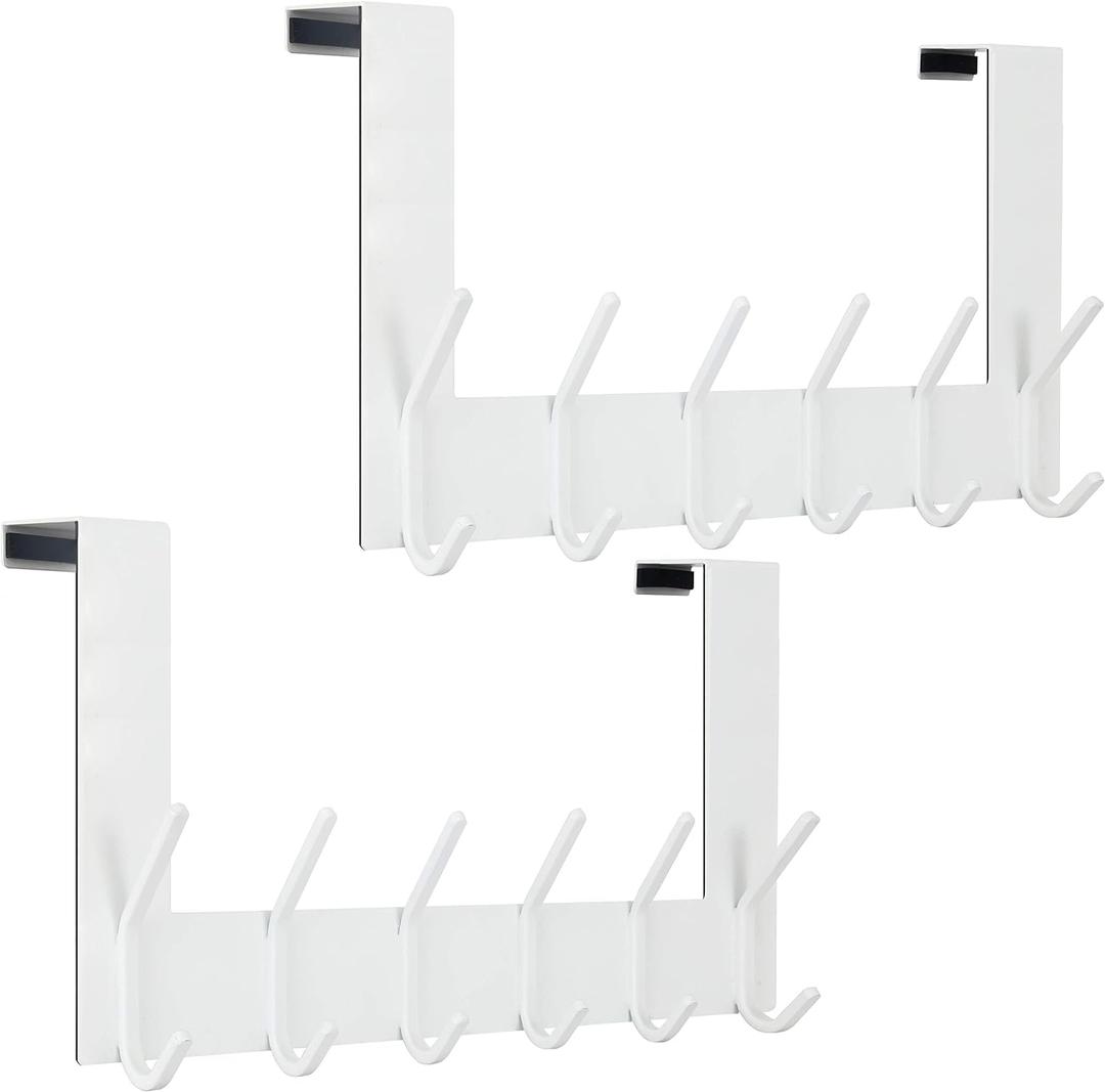 WEBI Over The Door Hook White,Over The Door Towel Rack,Door Hanger,Door Coat Towel Hanger,Door Coat Rack for Hanging Clothes,Jacket,Back of Bathroom,2 Packs