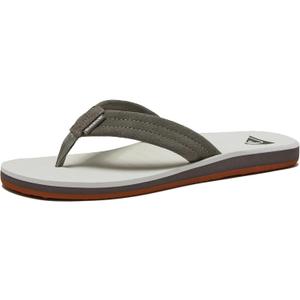 Quiksilver Carver Suede Flip Flops for Men, Arch Support Athletic Mens Sandals, Size 6 to 16 Thong Mens Slides (11, Grey/White/Grey)