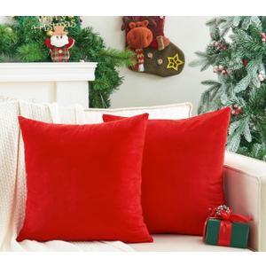 Pack of 2 Christmas Red Pillow Covers 18x18 Inch Decorative Throw Pillow Cover, Velvet Pillowcases for Couch Sofa Bed, Home Boho Decor, Modern Soft Cushion Covers