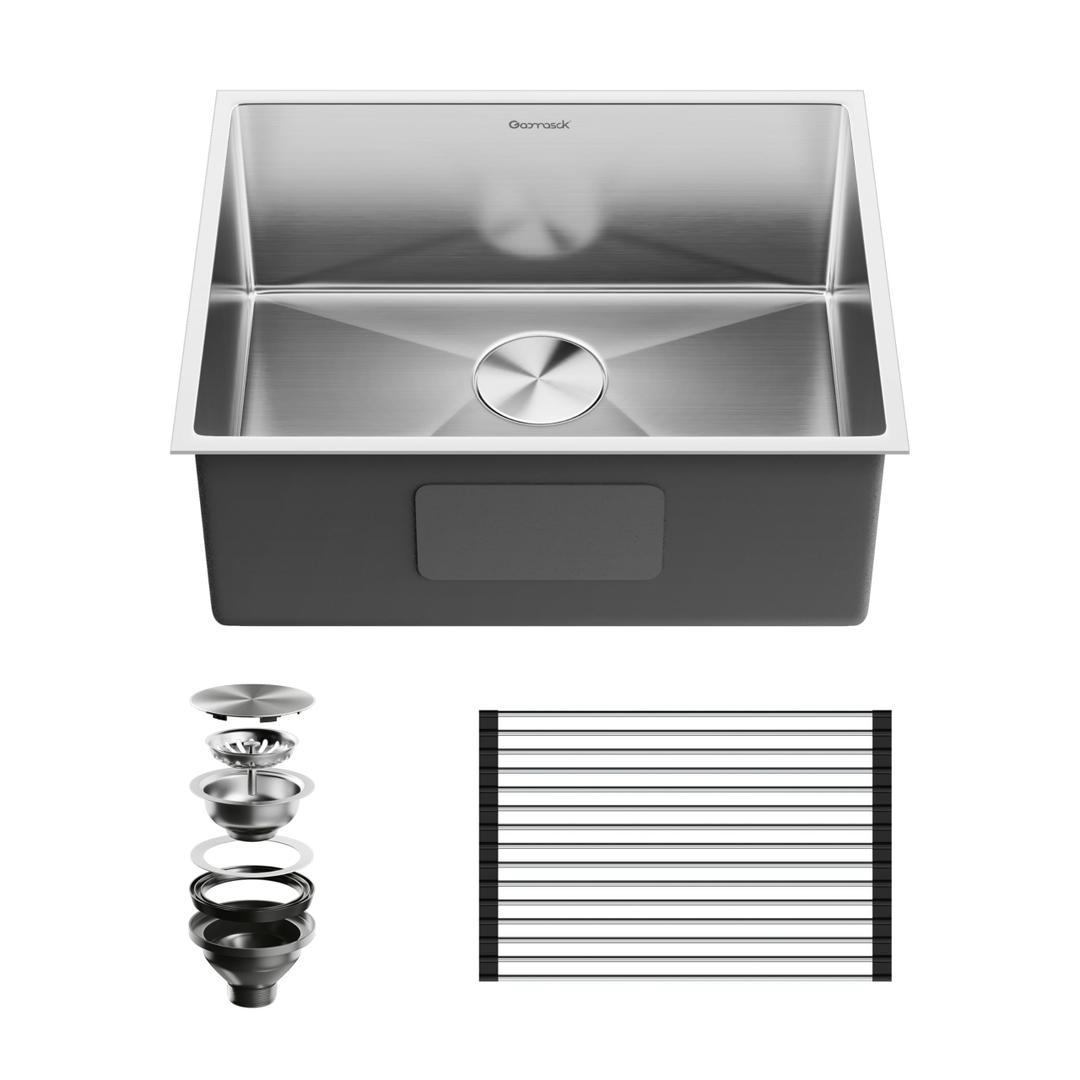 Stainless Steel Kitchen Sink, 24 x 19 x 9 Inch Undermount Kitchen Sink, Kitchen Sinks, Single Bowl Kitchen Sink, 16 Gauge Brushed Nickel Kitchen Sink, Bar Sink & Rv Sink, 9 Inch Depth