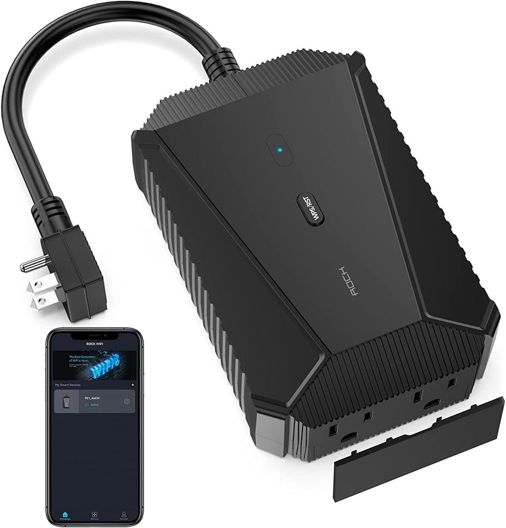 Outdoor Smart WiFi Plug, 2.4 GHz Wi-Fi Timer with 2 Grounded Outlet Wireless Remote Control by App, Compatible with Alexa, Google Assistant & IFTTT, Weatherproof, No Hub Required