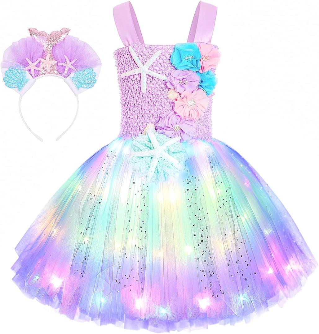 Mermaid Costume Light Up Dress for Girls - Birthday Party Gifts, Decorations, Halloween Costumes (5-6 Years)