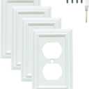 Wall Plates, Duplex Outlet Covers, Toggle Light Switch Plates, Decorator Light Switch Cover, Bamboo Fiber Material Standard Size Wall Plates of various styles, White (1 Gang Duplex 4 Pack)