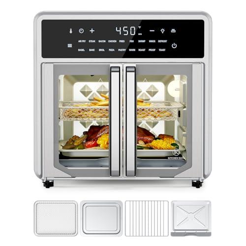 Kitchen Elite Air Fryer French Door Oven,15.8 Qt Toaster Oven Countertop Combo,18 Presets & 1 Preheat & Light, Airfryer Basket,Wire Rack,Baking Pan,Crumb Tray,Compact Design,Stainless Steel,Small : Home & Kitchen