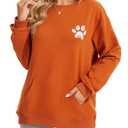 ZUNQKG Womens Paw Shirt Long Sleeve Dog Mom Sweatshirts Pocket Brown M (M)
