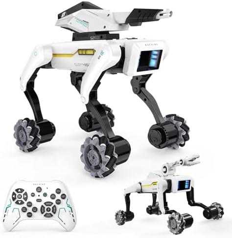 3 in 1 Robot Dog With Wheels Kit, 30+ Bionic Actions, Voice & Remote Control, Programmable Moves, Rechargeable Battery, All-Terrain Stunt Pet Toy for Kids(Removable Claw & Cannon)