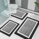 OLANLY Bathroom Rugs Sets 3 Piece, Soft Absorbent Microfiber Bath Mats and U-Shaped Contour Toilet Rug, Home Decor Accessories, Non-Slip, Bath Mat Set for Bathroom (30"x20"+24"x16"+24"x20", Black)