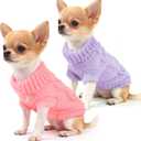 2 Pieces Puppy Sweater Dog Sweater for Small Dogs Winter Warm Dog Knitted Sweater Cute Puppy Clothes for Chihuahua Teacup Yorkie Pet Cat Knitwear Turtleneck Clothes XXS(0.9~2.4lbs) (plaid Violet+Light Pink)