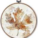 Hxlac Vintage Fall Maple Leaf Round Wall Art Framed, Farmhouse Fall Round Wall Decor, Neutral Rustic Autumn Hanging Canvas Prints Wall Sculptures for Farmhouse Home Living Room Decor, 10x10 Inch