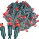 Novelty Lights 25ft 50 LED Red Christmas Lights Outdoor/Indoor, 6" Spacing, Green Wire String Lights for Festive Xmas Lighting, IP55, UL Listed, Dimmable, Connectable