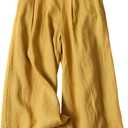 Bianstore Women's Culottes Linen Cropped Wide Leg Pants Elastic Waist Casual Palazzo Trousers with Pockets, L