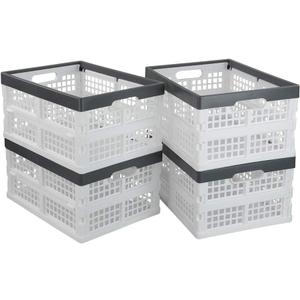 Teyyvn 4-Pack Collapsible Milk Crates, 15L Plastic Stackable Storage Bins Utility Folding Baskets