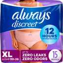Always Discreet Adult Incontinence & Postpartum Underwear for Women, Classic Cut, Size X-Large, Maximum Absorbency, Disposable, 15 Count (Pack of 1) (Packaging May Vary)