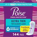 Poise Ultra Thin Incontinence Pads & Postpartum Pads for Bladder Leaks, 4 Drop Moderate Absorbency, Regular Length, 144 Count (3 Packs of 48)