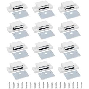 BokWin 12 PCS Magnetic Door Catch,Single Magnetic Catch White-15lb High Magnetic Shutter Hardware for Cupboard Kitchen Bathroom Closet Closures Cabinet Door with Screws