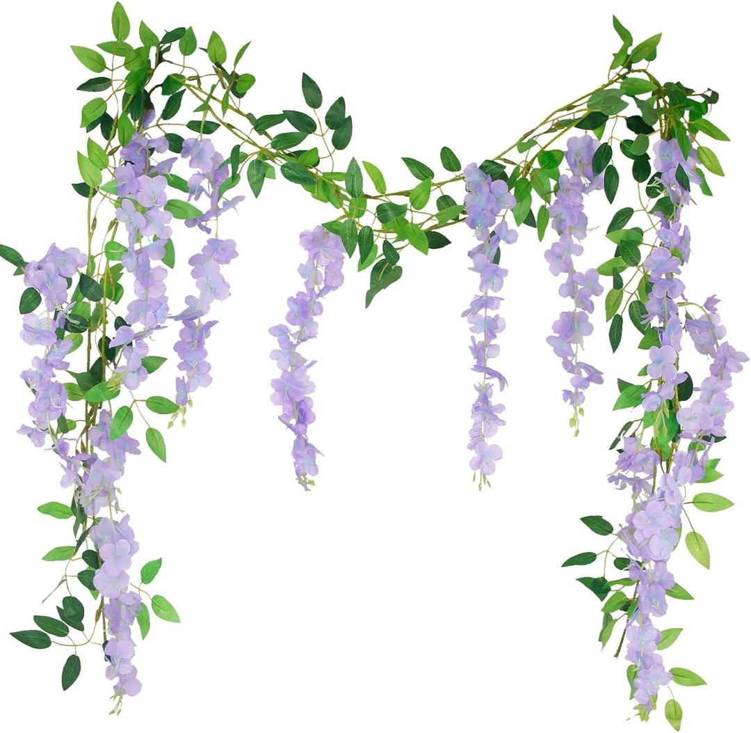 2 Pcs Wisteria Garland Artificial Flowers Wisteria Hanging Flowers Garland Light Purple 12 Ft Fake Greenery Silk Hanging Flower Vines for Wedding Arch Party Baby Shower Outdoor Indoor Ceremony