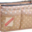 Vercord Updated Purse Handbag Organizer Insert Liner Bag in Bag 13 Pockets Beige Dot Medium