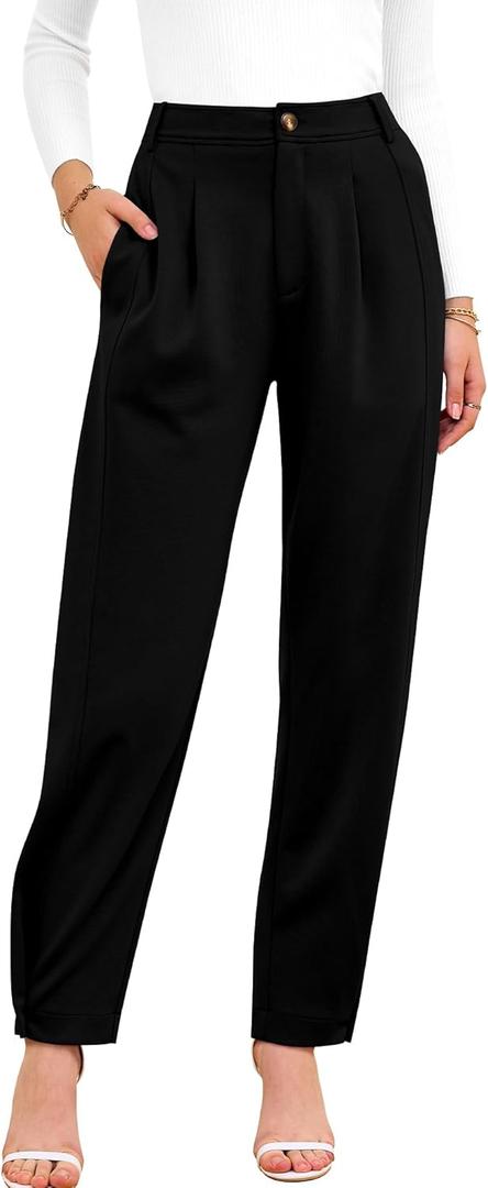 BTFBM Women's Pants Spring Fall 2026 Casual High Waist Trousers Tapered Slacks Pockets Dressy Business Work Outfits (Black) Small